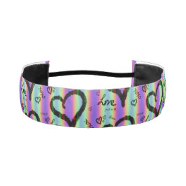 スクライブルラブクソストライプハートノンヘスリップまたは滑ることッドバンド アスレチックヘッドバンド