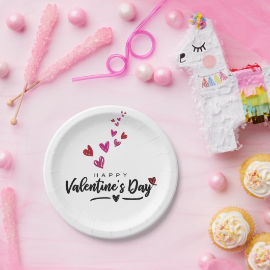 スクライブレッドレッドピンクハートスクリプトのバレンタインデー ペーパープレート (パーティー)