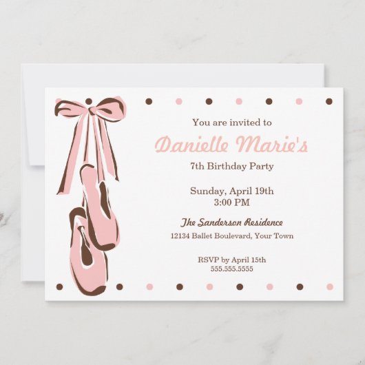 スクラシックイートピンクバレエシュー招待状 招待状 (正面)