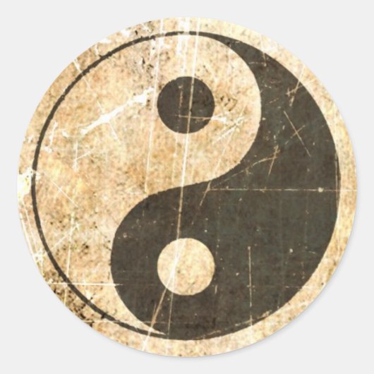 スクラッチおよび擦り切れたヴィンテージ陰陽 ラウンドシール (正面)