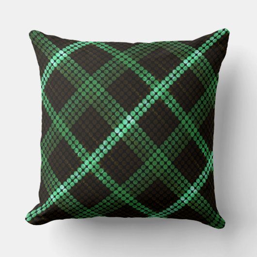 スクラッチされた緑の円、十字形 クッション (正面)