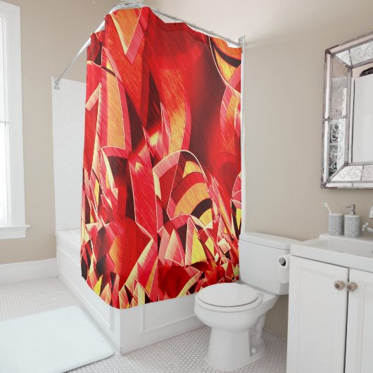 スクラッチされた赤いストリップの動きをシミュレート シャワーカーテン (インサイチュ)