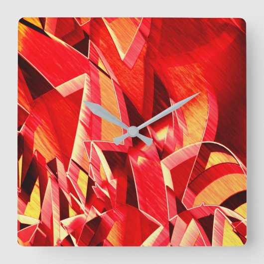 スクラッチされた赤いストリップの動きをシミュレート スクエア壁時計 (正面)