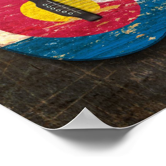 スクラッチとコロラド擦り切れた州旗アコースティックギター ポスター (角)