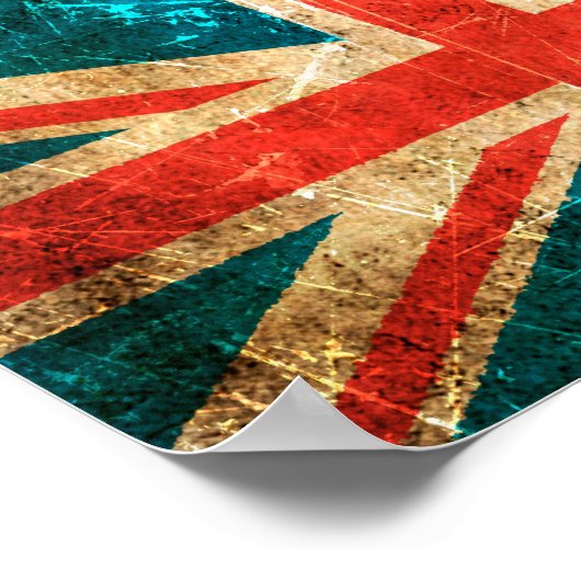 スクラッチと擦り切れたヴィンテージイギリス国旗 ポスター (角)