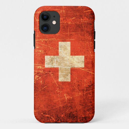 スクラッチと擦り切れたヴィンテージスイス国旗 Case-Mate iPhoneケース (裏面)