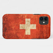 スクラッチと擦り切れたヴィンテージスイス国旗 Case-Mate iPhoneケース (裏面(横))