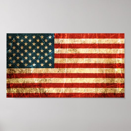 スクラッチと擦り切れたヴィンテージ米国国旗 ポスター (正面)