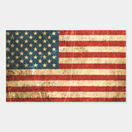 スクラッチと擦り切れたヴィンテージ米国国旗 長方形シール