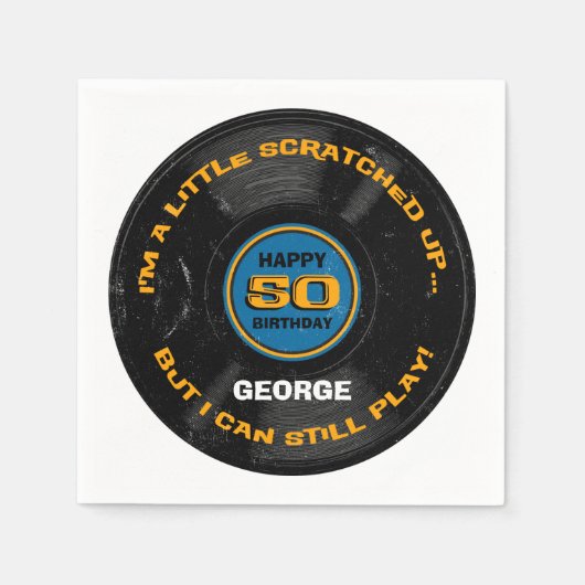 スクラッチレコード50誕生日 スタンダードカクテルナプキン (正面)