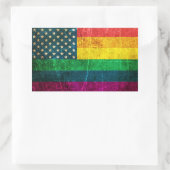 スクラッチヴィンテージゲイプライドアメリカンレインボー国旗 長方形シール (バッグ)