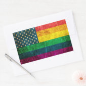 スクラッチヴィンテージゲイプライドアメリカンレインボー国旗 長方形シール (封筒)