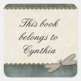 スクラップグリーントンボとリボンパーソナライズされた スクエアシール