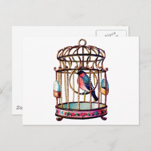 スクラップビクトリアンダイ切り鳥かご ポストカード (正面/裏面)