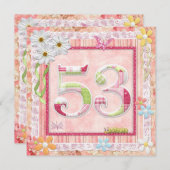 スクラップブッキングスタイルの53歳の誕生日パーティー 招待状 (正面/裏面)