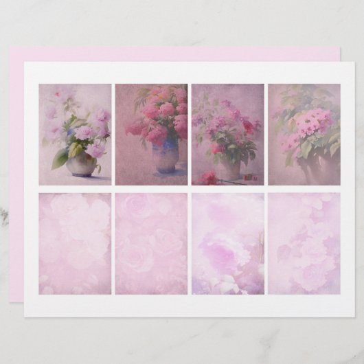 スクラップブックおよびジャンクジャーナル用ピンクフローラATC (正面/裏面)