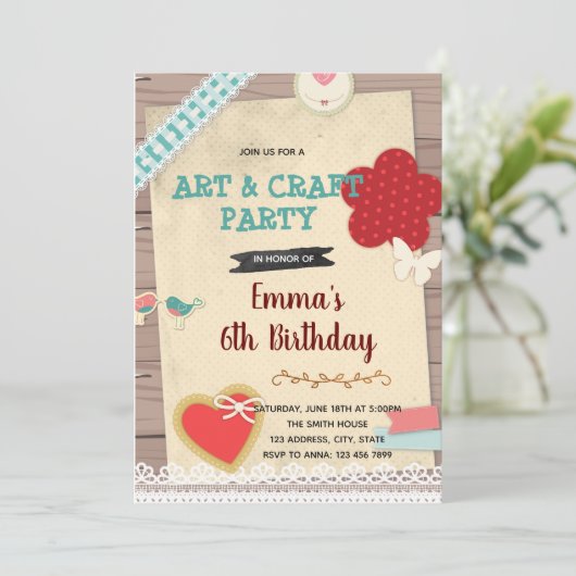 スクラップブックとアートパーティーのテーマ招待状 招待状 (スタンド正面)