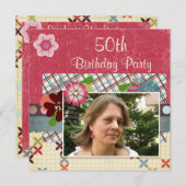 スクラップブックのスタイルの第50誕生会はあなたの写真を加えます 招待状 (正面/裏面)