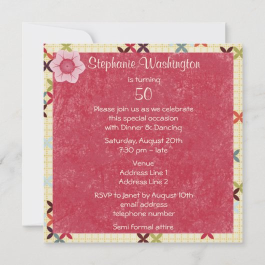 スクラップブックのスタイルの第50誕生会はあなたの写真を加えます 招待状 (裏面)