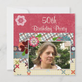 スクラップブックのスタイルの第50誕生会はあなたの写真を加えます 招待状 (正面)