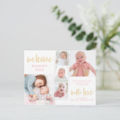 スクラップブックの愛の編集可能な色の誕生のお知らせ ポストカード (スタンド正面)