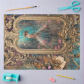 スクラップブックコラージュ、金縁、フィールドの女の子 薄葉紙 (クラフト)