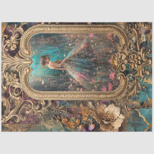 スクラップブックコラージュ、金縁、フィールドの女の子 薄葉紙 (正面)