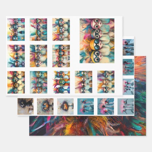 スクラップブックデザインワカドードル鮮やかカラー ラッピングペーパーシート (セット)