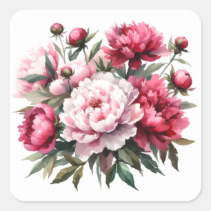 スクラップブック作りステッカー水彩牡丹 スクエアシール