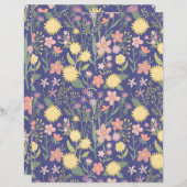 スクラップブック紙ピンクフローラ花紫色の植物体 (正面/裏面)