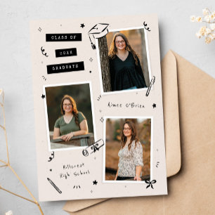 スクラップブック落書き3枚の写真スナップショット卒業式 案内状