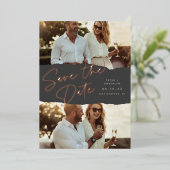 スクラップブック | 2つの写真の日付を保存 箔招待状 (立ち正面)