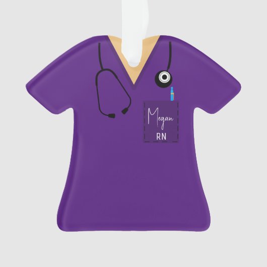 スクラブトップオーナメント – 明るいスキンの装飾付き紫 オーナメント (正面)