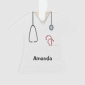 スクラブユニフォームナースホワイトクリスマスキャンディシャツ オーナメント (正面)