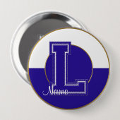 スクラモノグラムのールボタン、青 – 白L 缶バッジ (正面&裏面)