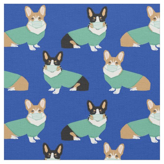 スクランブルブルーのコルギ犬 ファブリック (クローズアップ)