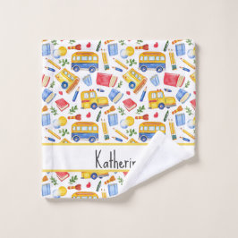 スクリおもしろいールバス移動新学期名パターン ウォッシュタオル