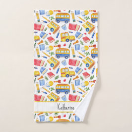 スクリおもしろいールバス移動新学期名パターン ハンドタオル