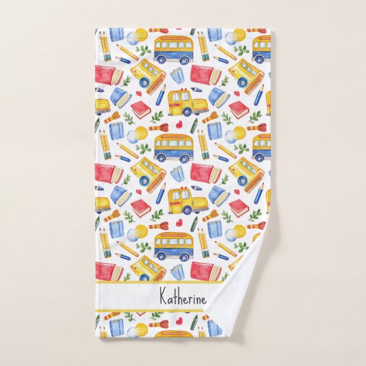 スクリおもしろいールバス移動新学期名パターン ハンドタオル (ハンドタオル)