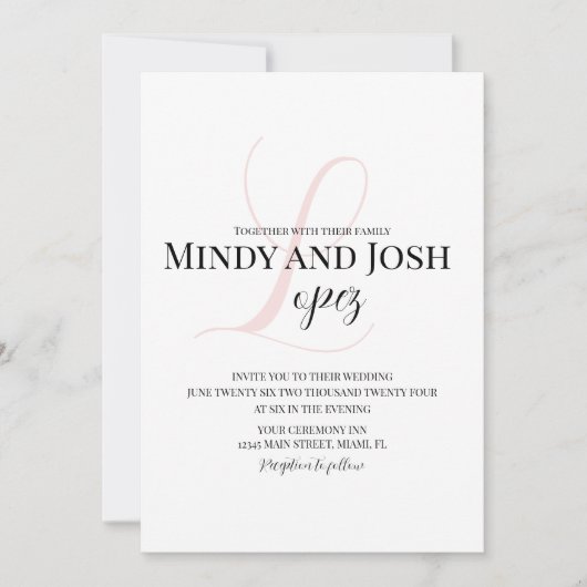 スクリエレガントプトイニシャル結婚の 招待状 (正面)