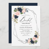 スクリエレガントプトネイビー&赤面フローラブライダルシャワー 招待状 (正面/裏面)