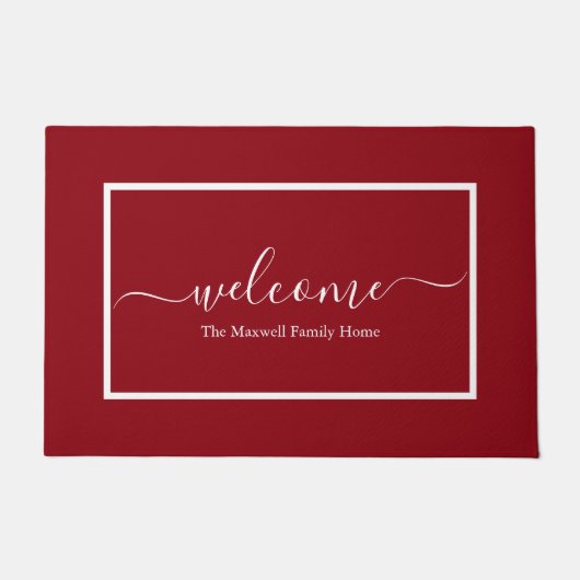 スクリエレガントプトファミリ名のバーガンディ ドアマット (正面)