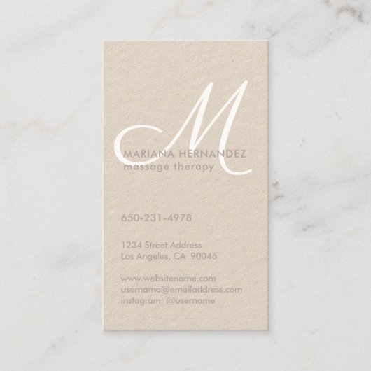 スクリエレガントプトモノグラム赤面ピンククラフト縦 予約カード (正面)