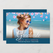 スクリエレガントプト写真ピンクフローラ卒業パーティー 招待状 (正面/裏面)