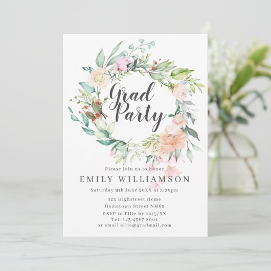 スクリエレガントプト水彩フローラ卒業パーティー 招待状 (スタンド正面)