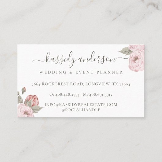 スクリエレガントプト水色ピンク植物牡丹 名刺 (裏面)