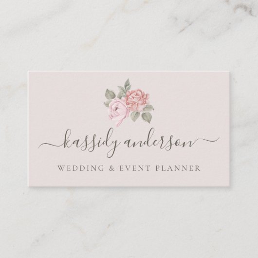 スクリエレガントプト水色ピンク植物牡丹 名刺 (正面)