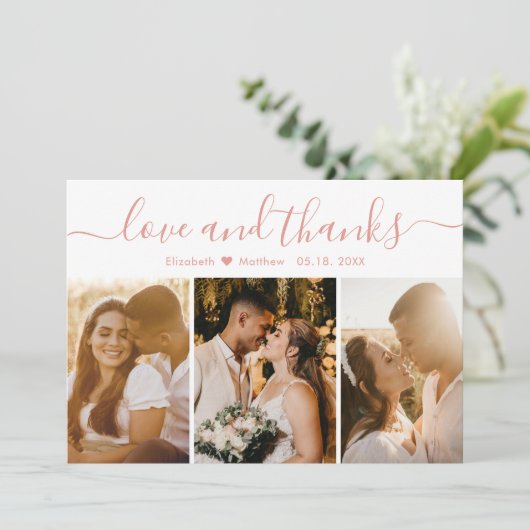 スクリエレガントプト白3フォトコラージュ結婚ズ サンキューカード (スタンド正面)