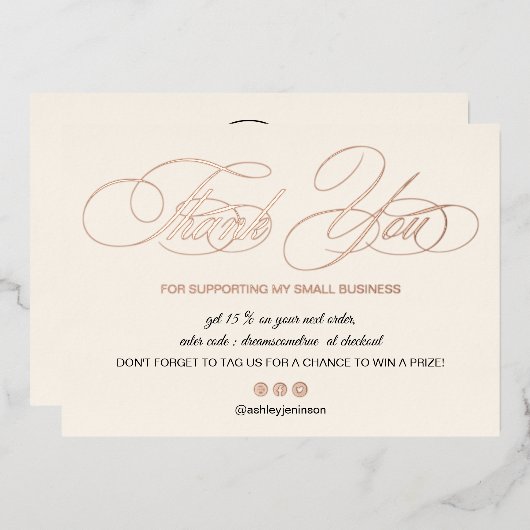 スクリエレガントプト赤面ピンクロゴの順序感謝していはあなた 箔招待状 (正面/裏面)