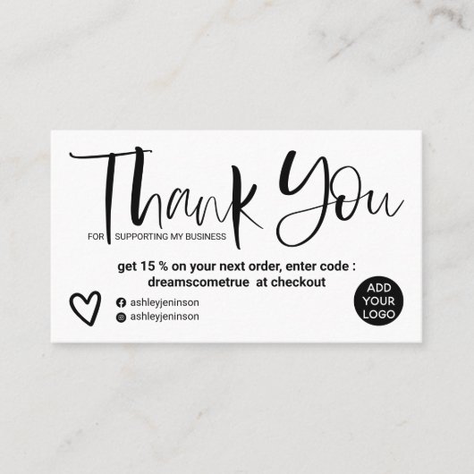 スクリクールプトブラシフォントの白黒の順序感謝していを指定 名刺 (正面)